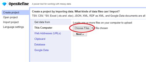 Image result for Open Refine Create Project Screen