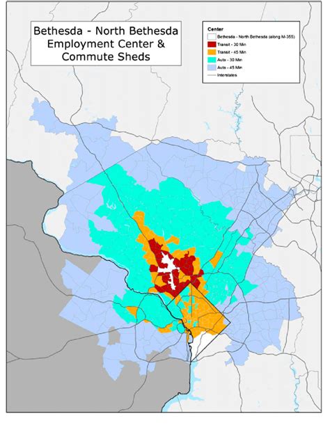 Bethesda-North Bethesda employment center and commute sheds. Source ...