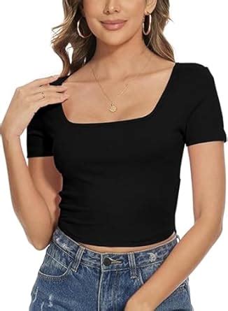 Stars and You Women Cotton Rib Slim Fit Square Neck Short Sleeves Crop ...