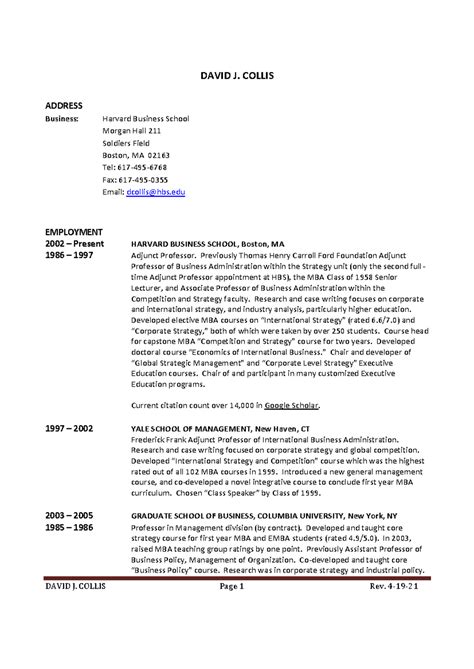 DAVID J. COLLIS: Academic and Professional Overview at HBS - Studocu