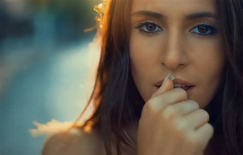 Wallpaper girl, sunset, eyes, model, face, brunette, look, pose for ...