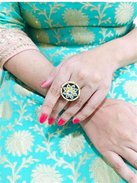 Buy Kundan Meenakari Finger Ring Online - Ishhaara