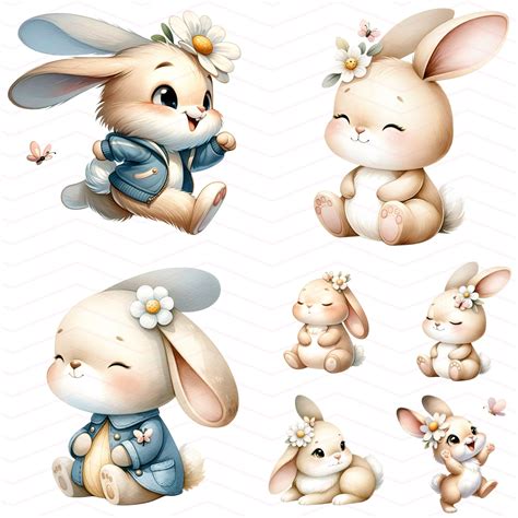 Charming Watercolor Cute Rabbit Clipart, Cute Rabbit Clipart, Cute ...