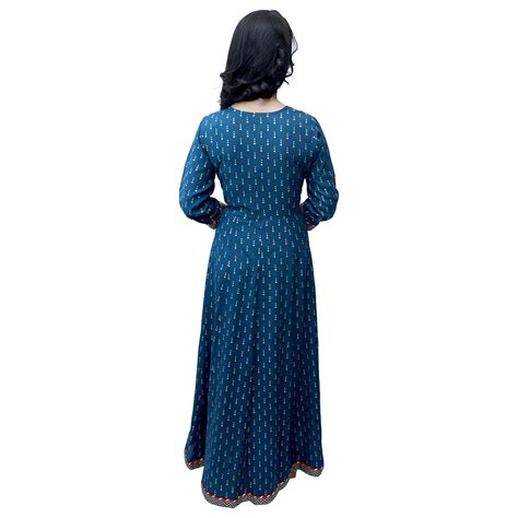Palpable Blue & Golden Embroidered Flare Ethnic Dress – Palpable_India