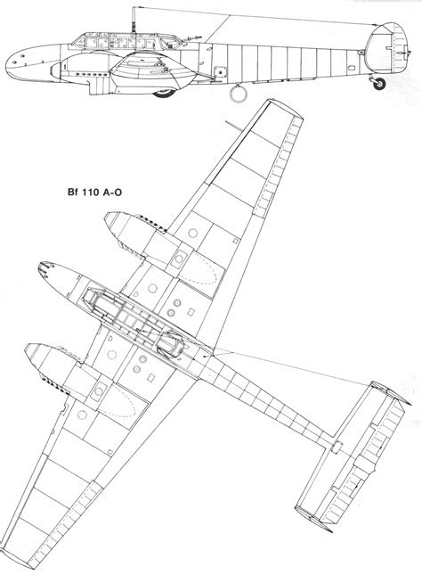 Messerschmitt Bf 110 Blueprint - Download free blueprint for 3D modeling
