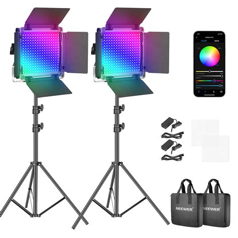 Neewer 2 Packs 660 PRO RGB LED Video Light with App Control Stand Kit ...