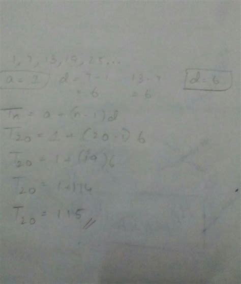 What is the 20th term of the linear sequence below... 1,7,13,19,25 ...