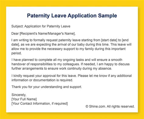 Image result for Paternity Leave Application Sample