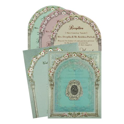 Blue Floral Arch Wedding Card – King of Cards