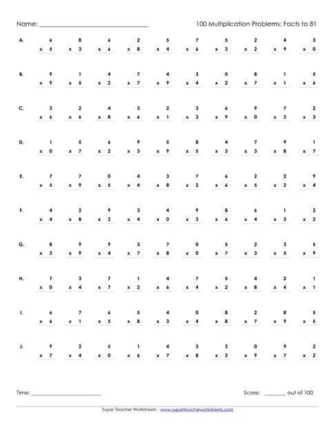 Image result for Multiplication Math Test