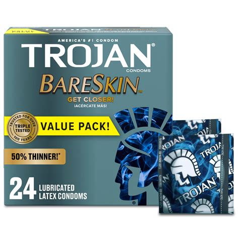 Trojan BareSkin Natural Sensitivity Lubricated Thin Condoms, 24 Count ...