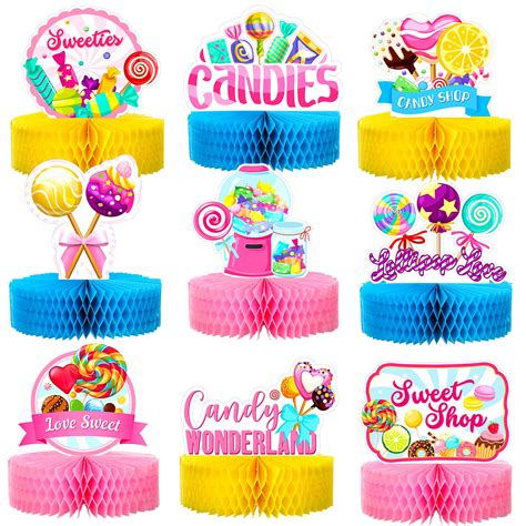 Buy 9 PCS Candy Party Decorations Candyland Table Honeycomb Centerpiece ...
