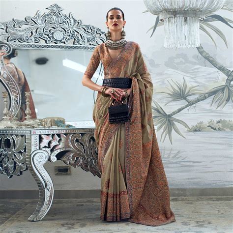 Brown Woven Chanderi Silk Saree