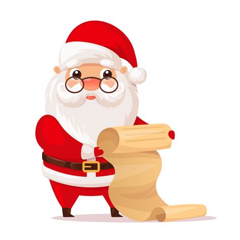 Cute Santa Claus reading the list, Christmas vector illustration ...