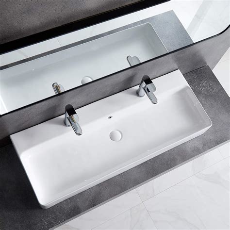 Eridanus Bathroom Sink Rectangle 43 x 16, Two Hole India | Ubuy