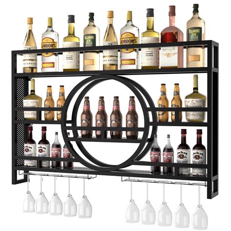 Wine Rack Wall Mounted Floating 3-Tiers Bar Shelves with Wine Glass ...