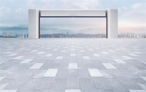 Empty brick floor square floors with panoramic views of the city ...