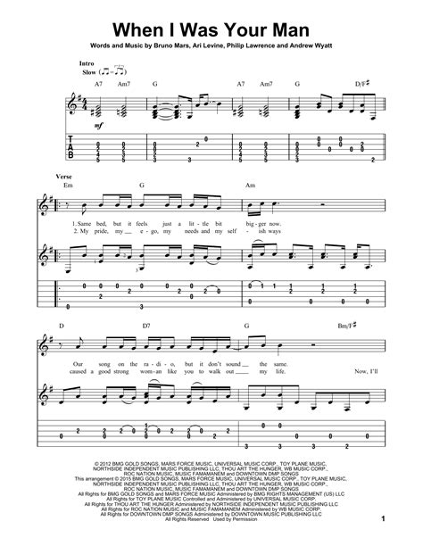 When I Was Your Man Guitar Tab by Bruno Mars (Guitar Tab – 160115)