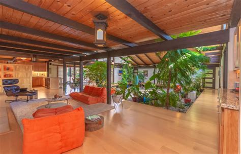 mid century modern house with atrium