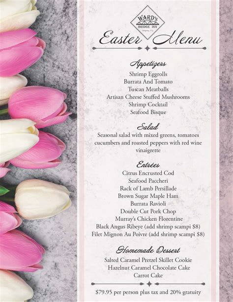 Easter Menu - Ward's Bridge Inn