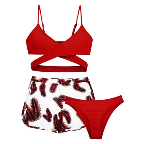 Teen Girl Swimsuit Set V Neck Spaghetti Strap Wireless Triangle Bathing ...