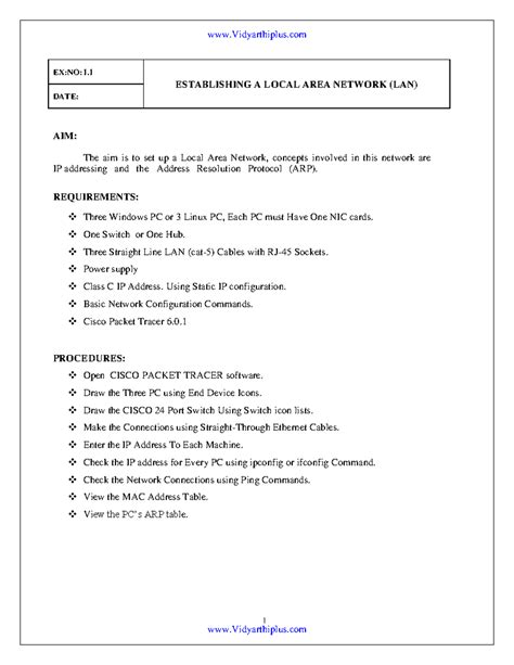 CP7112 ND M.E Lab - 1 EX:NO:1. ESTABLISHING A LOCAL AREA NETWORK (LAN ...