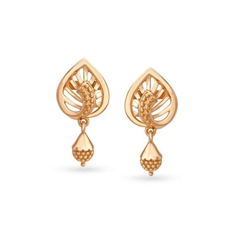 Leaf Pattern Gold Drop Earrings