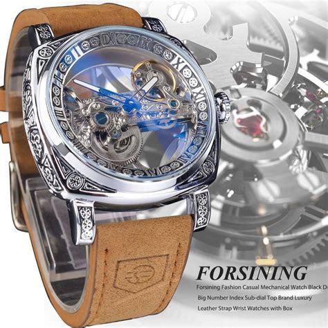 Forsining Men's Retro Mechanical Watch – Square Skeleton Dial, Leather ...