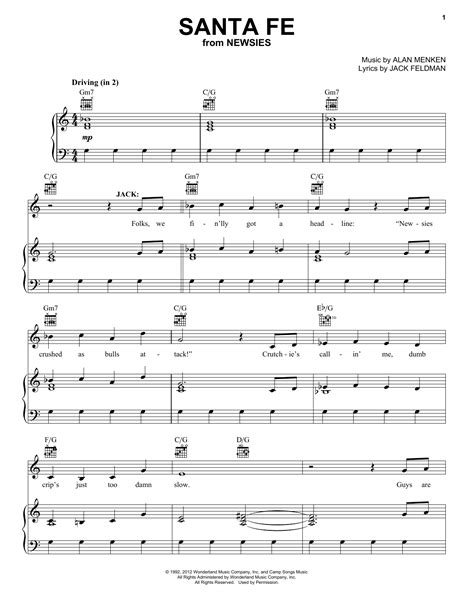 Santa Fe (from Newsies) sheet music by Alan Menken (Piano, Vocal ...