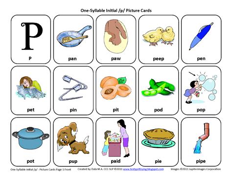 Initial p free speech therapy articulation picture cards – Artofit
