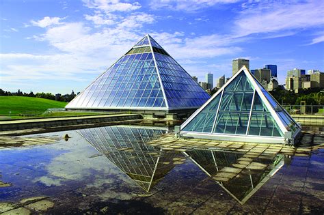 The glass pyramids of the Muttart Conservatory in Edmonton