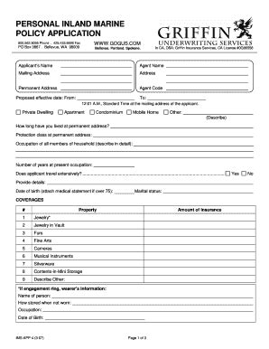 Fillable Online Personal Inland Marine Application. IMS-APP (1-07) Fax ...