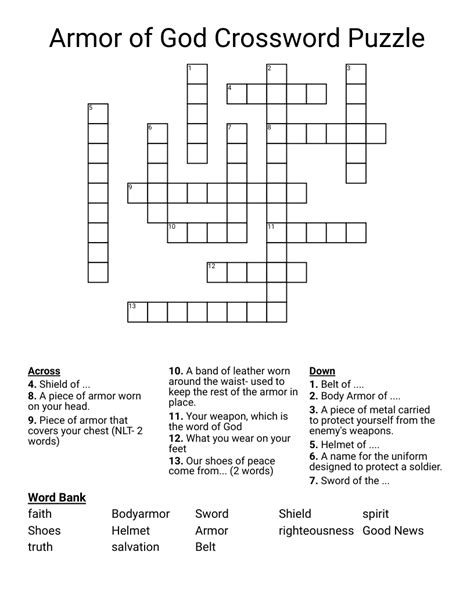 Armor of God Crossword Puzzle - WordMint