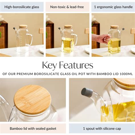Premium Borosilicate Glass Oil Pot with Bamboo Lid 1000ml Online ...