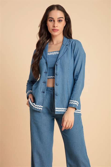 Buy Denim Three-Piece Coord Set for Women | Queen Bee