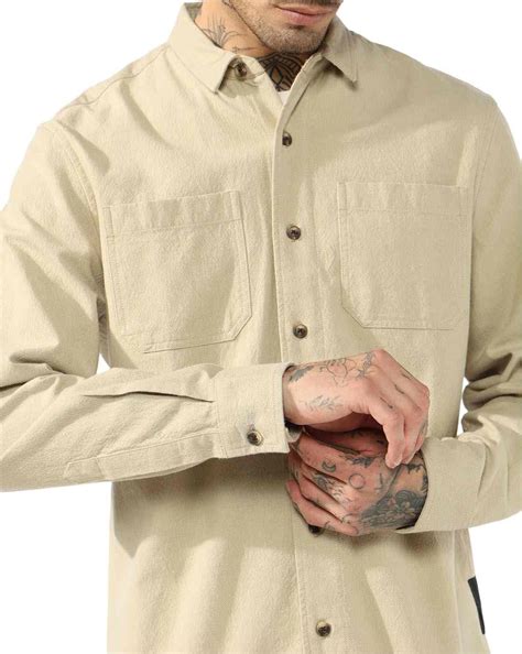Stylised Textured Full Sleeve Regular Fit Double Pocket Shirt