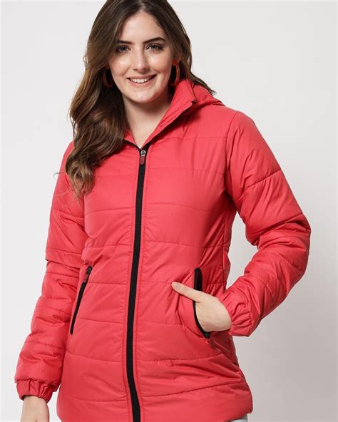 Buy Women's Red Hooded Puffer Jacket Online in India at Bewakoof