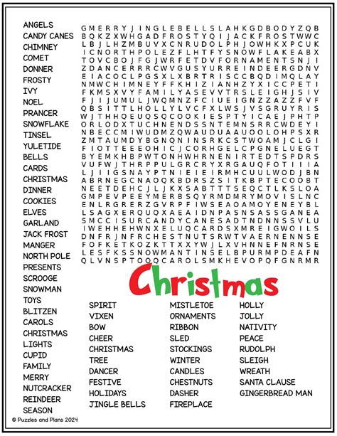 Christmas Hard Word Search - puzzlesandplans.com