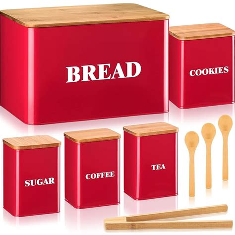 Buy 9 Pieces Kitchen Canister Set Includes Metal Bread Bin Storage ...