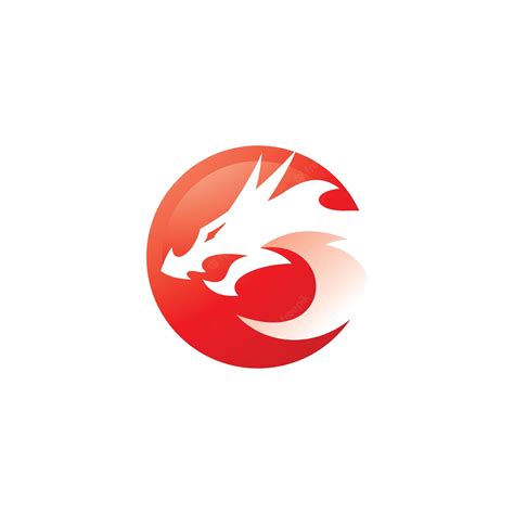 Negative space dragon head and circle logo vector icon with modern ...