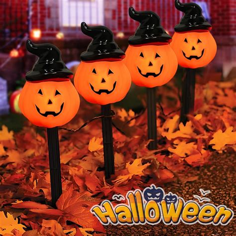 Halloween Pathway Lights Outdoor 7FT Halloween Pumpkin Stake Lights ...