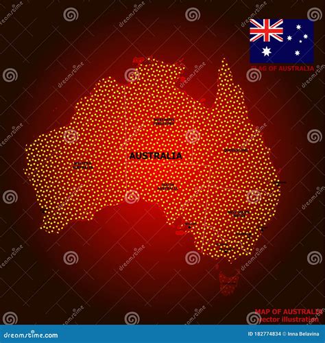 Map of Australia with Flag. Australian Infographic. Australian Map with Lights Stock Photo ...