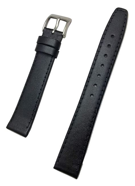 16mm Black Genuine Calfskin Leather Watch Band | Elegant, Flat ...