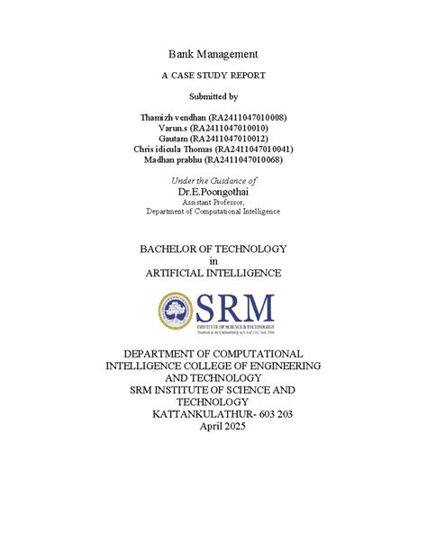Bank Management: A Comprehensive Case Study Report (AI 2025) - Studocu