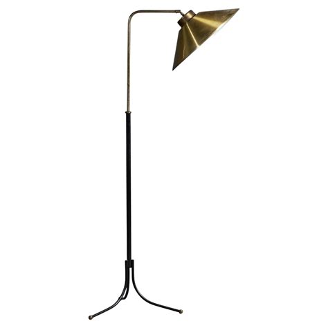 Josef Frank Adjustable Floor Lamp 'Neolift' by J.T. Kalmar, Brass Wood ...