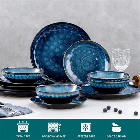 Snapklik.com : Vancasso Starry 12 Pieces Blue Dinnerware Set
