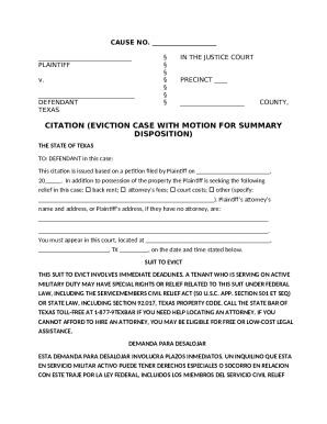 Texas Eviction Citation Form - Fill Out, Sign & Share Online | pdfFiller