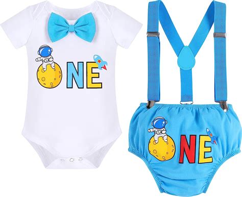 Buy Baby Boys Space 1st Birthday Cake Smash Outfit Romper Suspenders ...