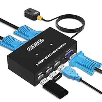 USB VGA KVM Switch for 2 PC Sharing 1 Video Monitor and 3 USB Devices ...