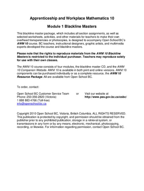 Fillable Online Mathematics for Apprenticeship and Workplace - Grade 10 ...